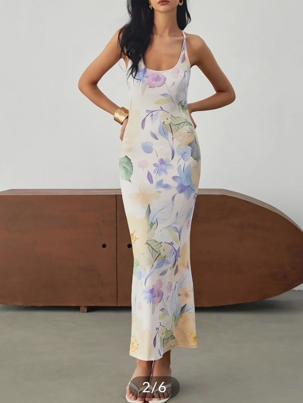 Multi Floral Print Backless Long Dress